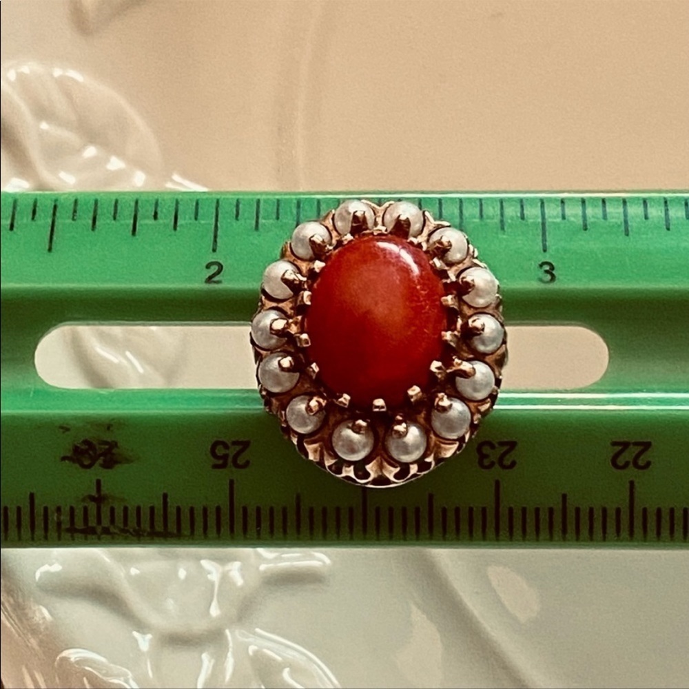 14 KARAT GOLD ANTIQUE RING SIZE 6 CORAL - Picture 7 of 11